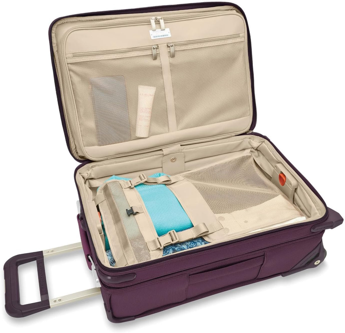 Briggs & Riley 2-Wheel Cabin Bag - Carry On Luggage for Travel, Suitcases with Wheels, Softside Rolling Bag for Men & Women, Interlocking Handle, Self-Repairing Zipper - Baseline Collection, Navy