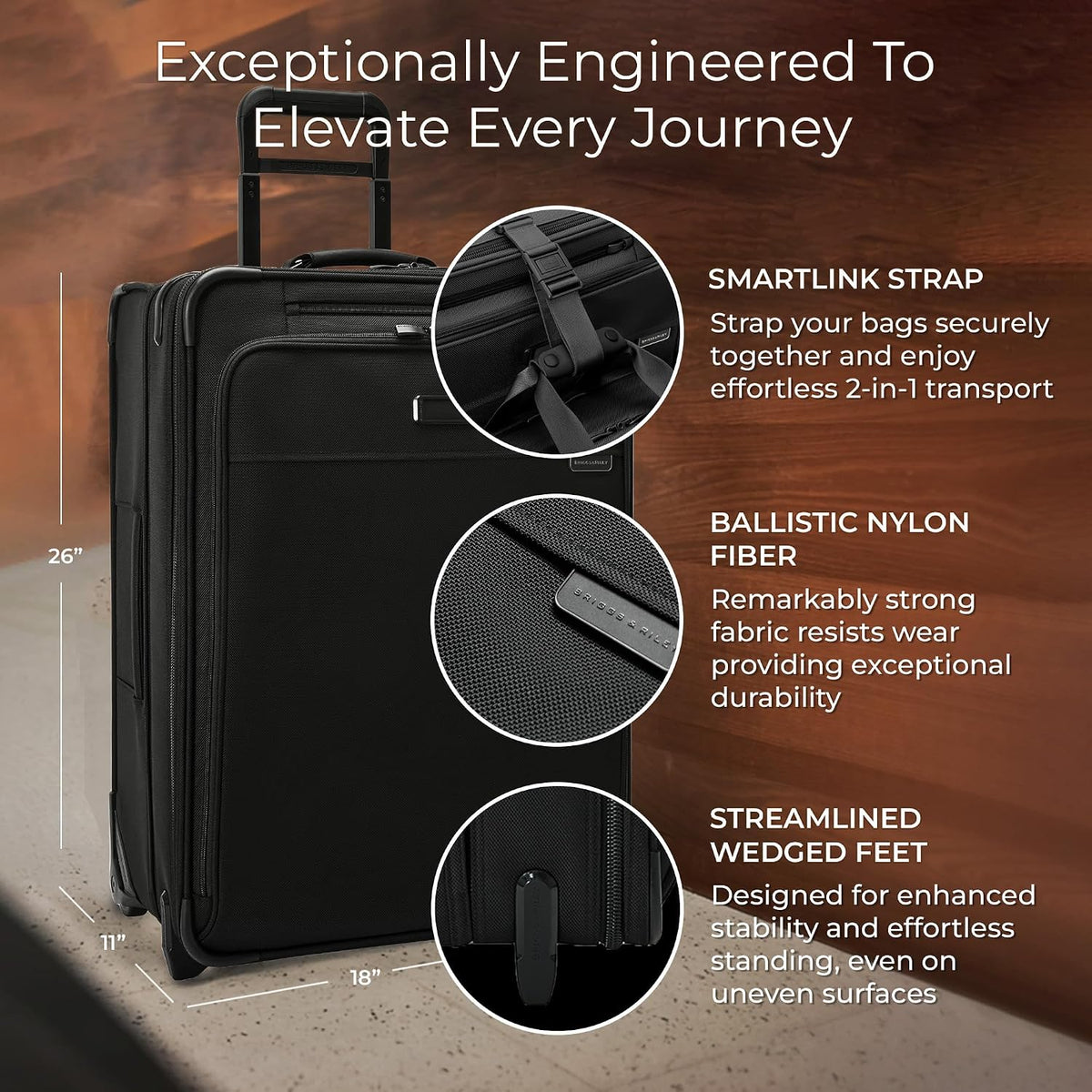 Briggs & Riley 2-Wheel Cabin Bag - Carry On Luggage for Travel, Suitcases with Wheels, Softside Rolling Bag for Men & Women, Interlocking Handle, Self-Repairing Zipper - Baseline Collection, Navy