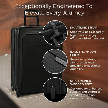 Briggs & Riley 2-Wheel Cabin Bag - Carry On Luggage for Travel, Suitcases with Wheels, Softside Rolling Bag for Men & Women, Interlocking Handle, Self-Repairing Zipper - Baseline Collection, Navy
