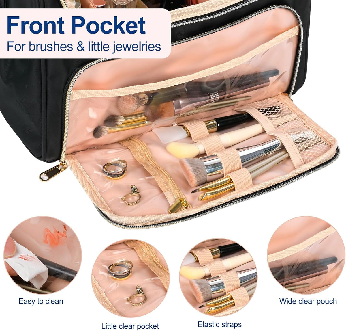 Travel Toiletry Bag Large Cosmetic Makeup Bag Organizer for Women,Wide-open Make Up Bag Waterproof Makeup Case Travel Bag with Handle and Dividers for Toiletries,Essentials,Accessories,Dark Pink