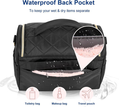 Travel Toiletry Bag Large Cosmetic Makeup Bag Organizer for Women,Wide-open Make Up Bag Waterproof Makeup Case Travel Bag with Handle and Dividers for Toiletries,Essentials,Accessories,Dark Pink