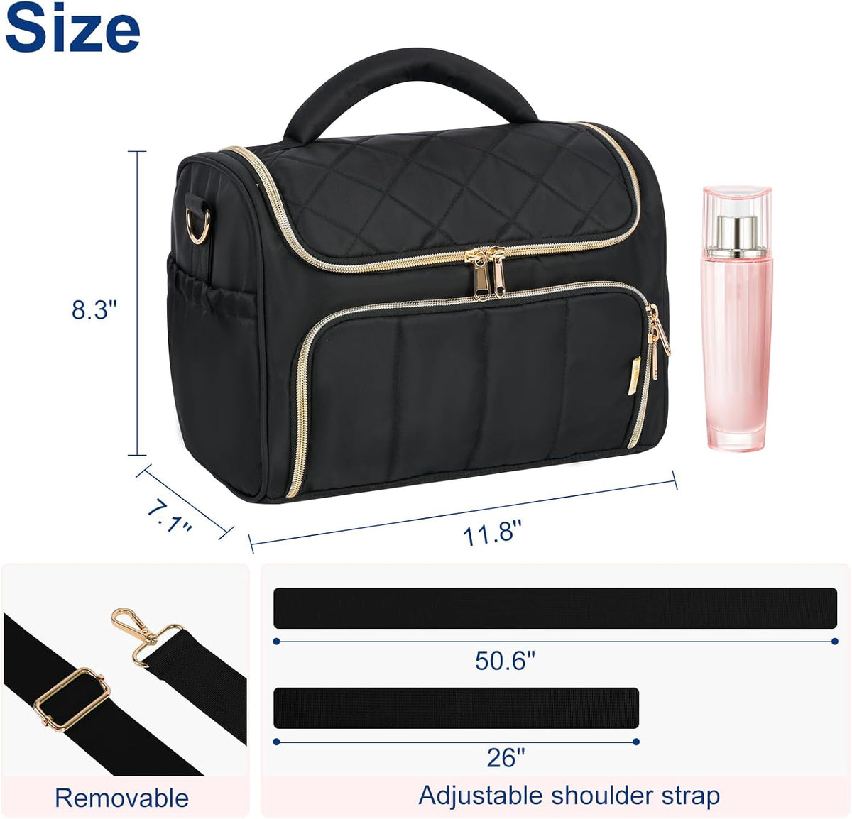 Travel Toiletry Bag Large Cosmetic Makeup Bag Organizer for Women,Wide-open Make Up Bag Waterproof Makeup Case Travel Bag with Handle and Dividers for Toiletries,Essentials,Accessories,Dark Pink