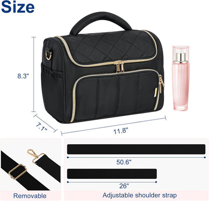 Travel Toiletry Bag Large Cosmetic Makeup Bag Organizer for Women,Wide-open Make Up Bag Waterproof Makeup Case Travel Bag with Handle and Dividers for Toiletries,Essentials,Accessories,Dark Pink