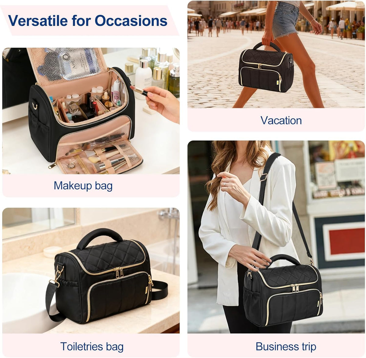 Travel Toiletry Bag Large Cosmetic Makeup Bag Organizer for Women,Wide-open Make Up Bag Waterproof Makeup Case Travel Bag with Handle and Dividers for Toiletries,Essentials,Accessories,Dark Pink