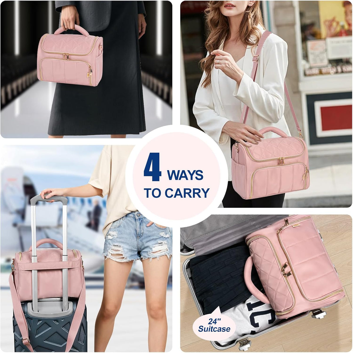 Travel Toiletry Bag Large Cosmetic Makeup Bag Organizer for Women,Wide-open Make Up Bag Waterproof Makeup Case Travel Bag with Handle and Dividers for Toiletries,Essentials,Accessories,Dark Pink