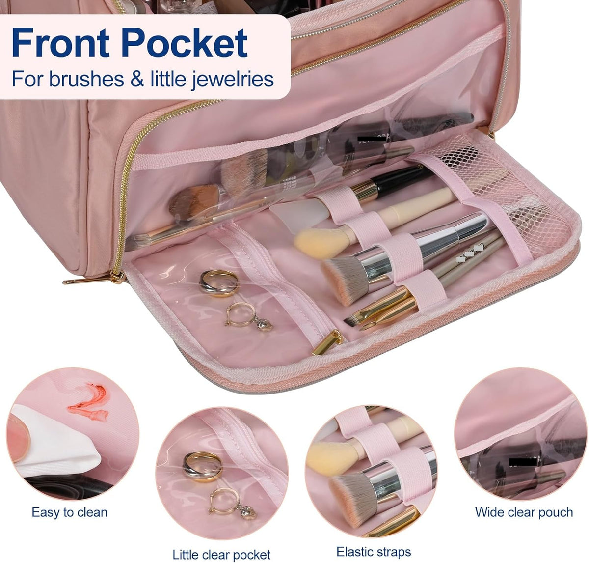 Travel Toiletry Bag Large Cosmetic Makeup Bag Organizer for Women,Wide-open Make Up Bag Waterproof Makeup Case Travel Bag with Handle and Dividers for Toiletries,Essentials,Accessories,Dark Pink