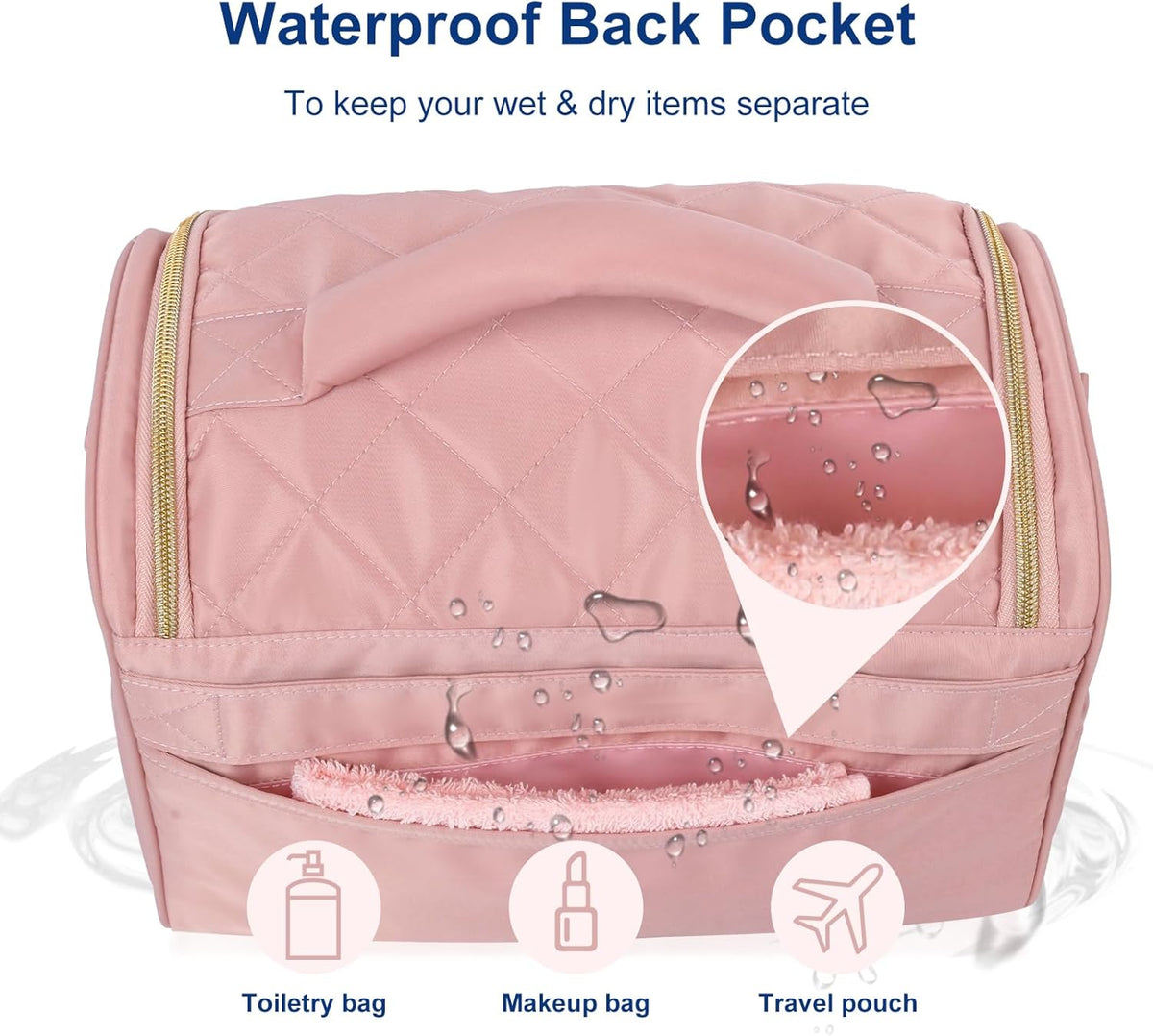 Travel Toiletry Bag Large Cosmetic Makeup Bag Organizer for Women,Wide-open Make Up Bag Waterproof Makeup Case Travel Bag with Handle and Dividers for Toiletries,Essentials,Accessories,Dark Pink