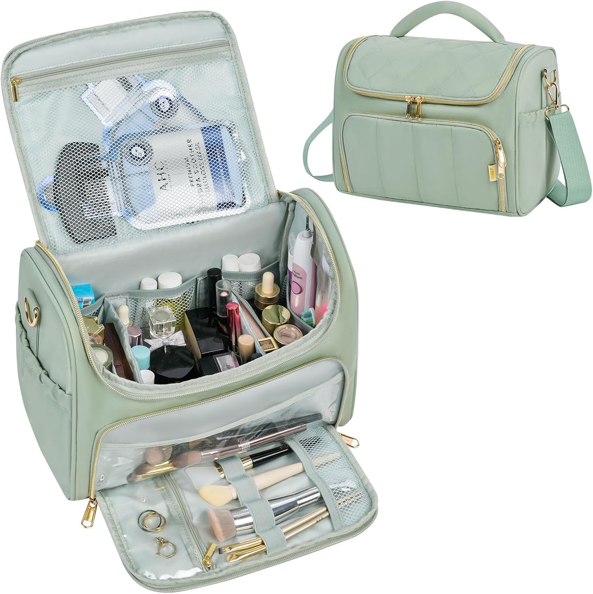 Travel Toiletry Bag Large Cosmetic Makeup Bag Organizer for Women,Wide-open Make Up Bag Waterproof Makeup Case Travel Bag with Handle and Dividers for Toiletries,Essentials,Accessories,Dark Pink