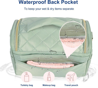 Travel Toiletry Bag Large Cosmetic Makeup Bag Organizer for Women,Wide-open Make Up Bag Waterproof Makeup Case Travel Bag with Handle and Dividers for Toiletries,Essentials,Accessories,Dark Pink