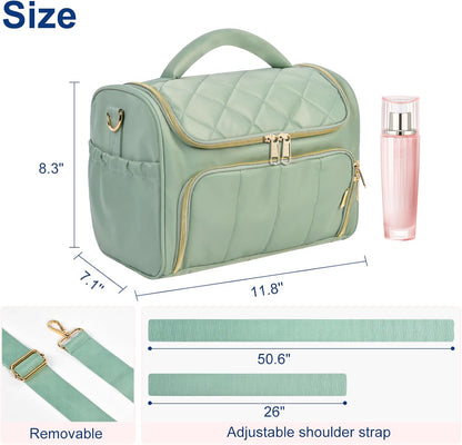 Travel Toiletry Bag Large Cosmetic Makeup Bag Organizer for Women,Wide-open Make Up Bag Waterproof Makeup Case Travel Bag with Handle and Dividers for Toiletries,Essentials,Accessories,Dark Pink