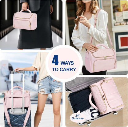 Travel Toiletry Bag Large Cosmetic Makeup Bag Organizer for Women,Wide-open Make Up Bag Waterproof Makeup Case Travel Bag with Handle and Dividers for Toiletries,Essentials,Accessories,Dark Pink