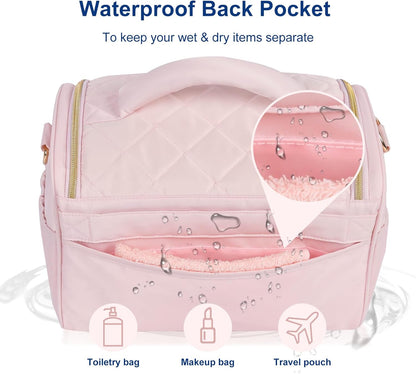 Travel Toiletry Bag Large Cosmetic Makeup Bag Organizer for Women,Wide-open Make Up Bag Waterproof Makeup Case Travel Bag with Handle and Dividers for Toiletries,Essentials,Accessories,Dark Pink
