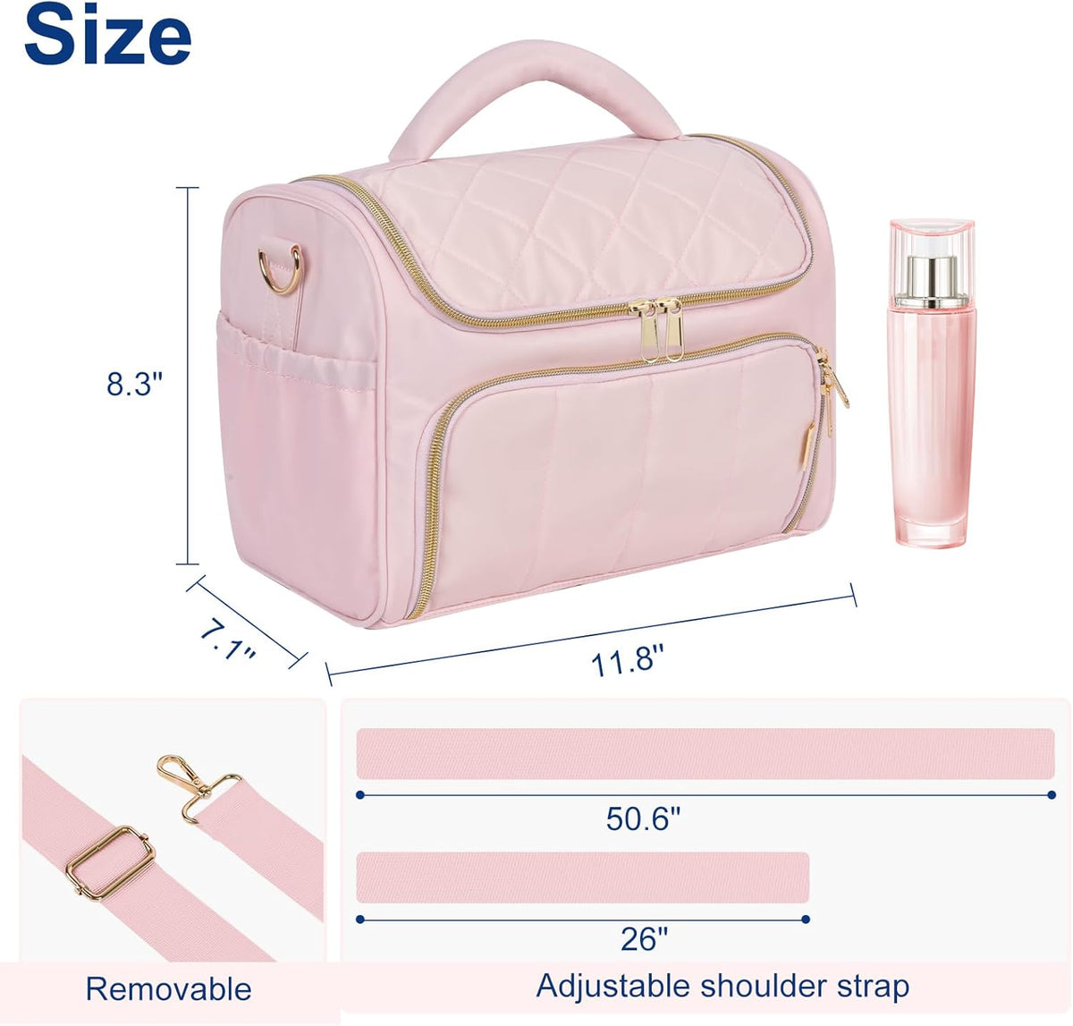 Travel Toiletry Bag Large Cosmetic Makeup Bag Organizer for Women,Wide-open Make Up Bag Waterproof Makeup Case Travel Bag with Handle and Dividers for Toiletries,Essentials,Accessories,Dark Pink