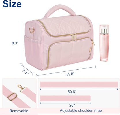 Travel Toiletry Bag Large Cosmetic Makeup Bag Organizer for Women,Wide-open Make Up Bag Waterproof Makeup Case Travel Bag with Handle and Dividers for Toiletries,Essentials,Accessories,Dark Pink