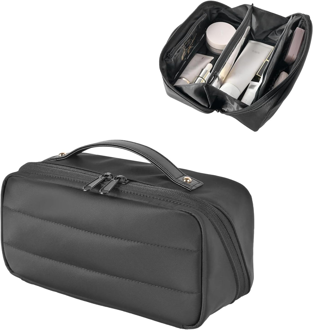 Travel Toiletry Bag Large Cosmetic Makeup Bag Organizer for Women,Wide-open Make Up Bag Waterproof Makeup Case Travel Bag with Handle and Dividers for Toiletries,Essentials,Accessories,Dark Pink
