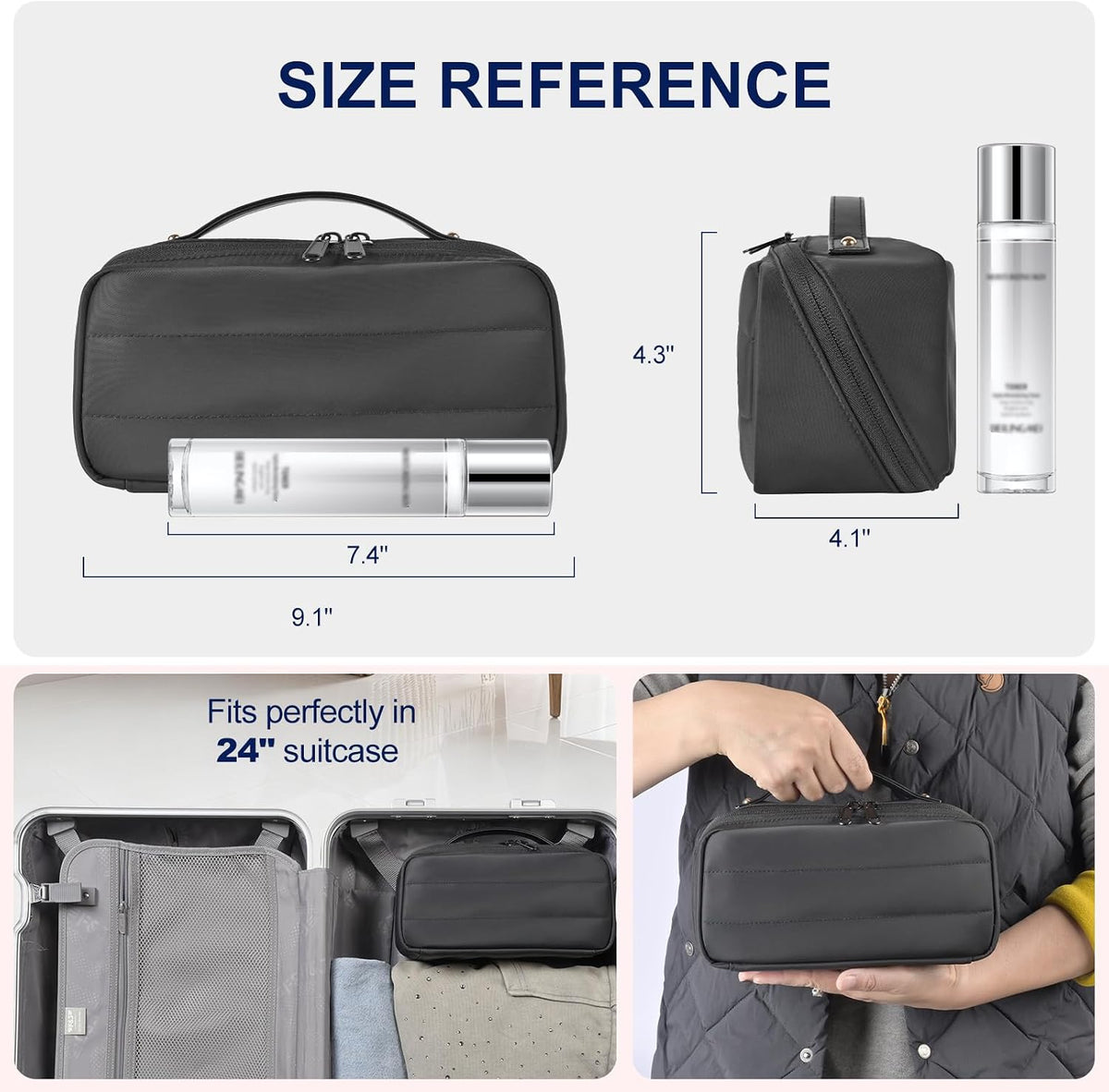 Travel Toiletry Bag Large Cosmetic Makeup Bag Organizer for Women,Wide-open Make Up Bag Waterproof Makeup Case Travel Bag with Handle and Dividers for Toiletries,Essentials,Accessories,Dark Pink