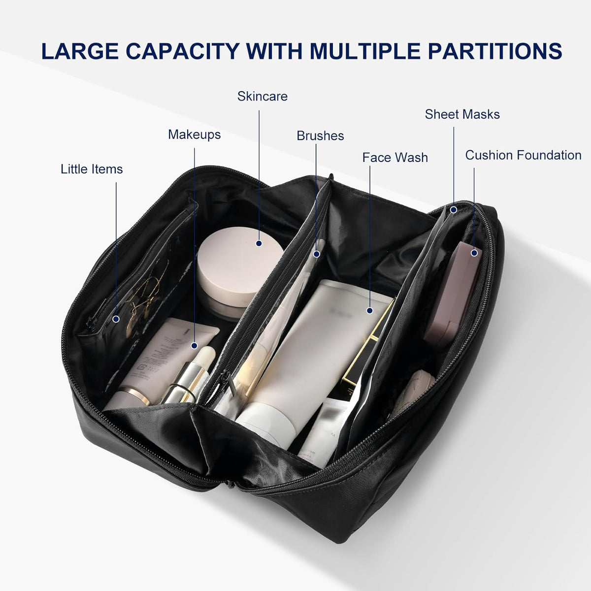 Travel Toiletry Bag Large Cosmetic Makeup Bag Organizer for Women,Wide-open Make Up Bag Waterproof Makeup Case Travel Bag with Handle and Dividers for Toiletries,Essentials,Accessories,Dark Pink