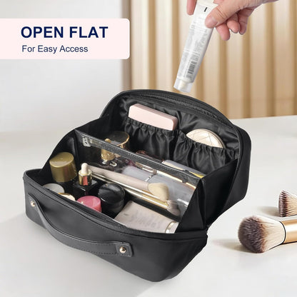 Travel Toiletry Bag Large Cosmetic Makeup Bag Organizer for Women,Wide-open Make Up Bag Waterproof Makeup Case Travel Bag with Handle and Dividers for Toiletries,Essentials,Accessories,Dark Pink