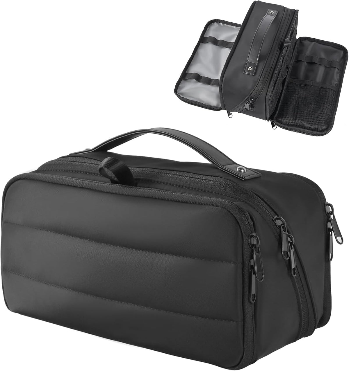 Travel Toiletry Bag Large Cosmetic Makeup Bag Organizer for Women,Wide-open Make Up Bag Waterproof Makeup Case Travel Bag with Handle and Dividers for Toiletries,Essentials,Accessories,Dark Pink