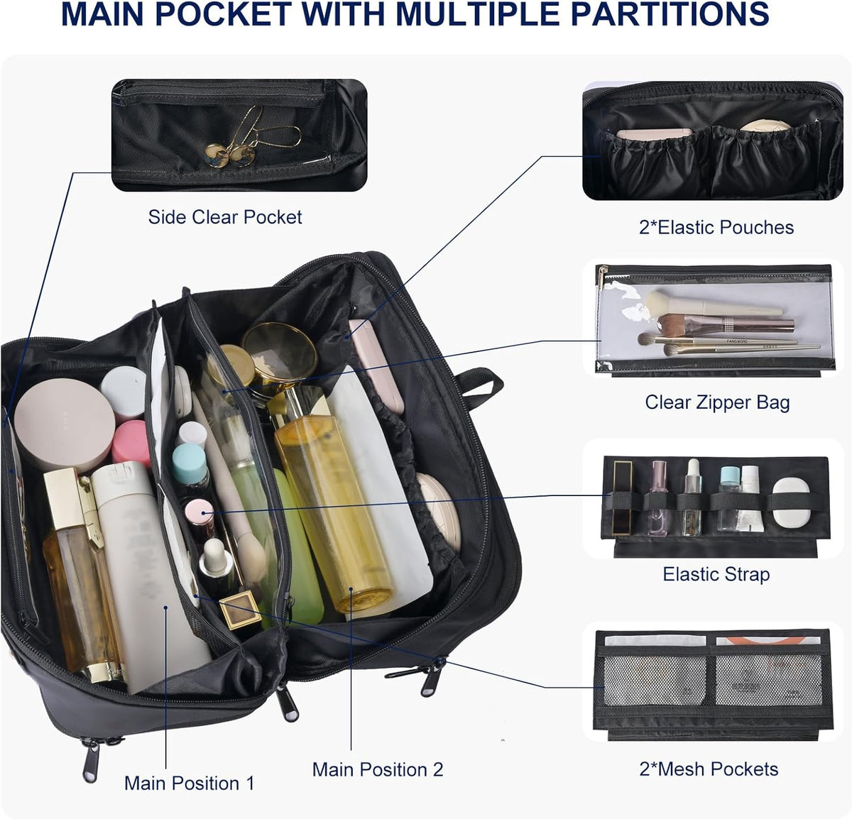 Travel Toiletry Bag Large Cosmetic Makeup Bag Organizer for Women,Wide-open Make Up Bag Waterproof Makeup Case Travel Bag with Handle and Dividers for Toiletries,Essentials,Accessories,Dark Pink