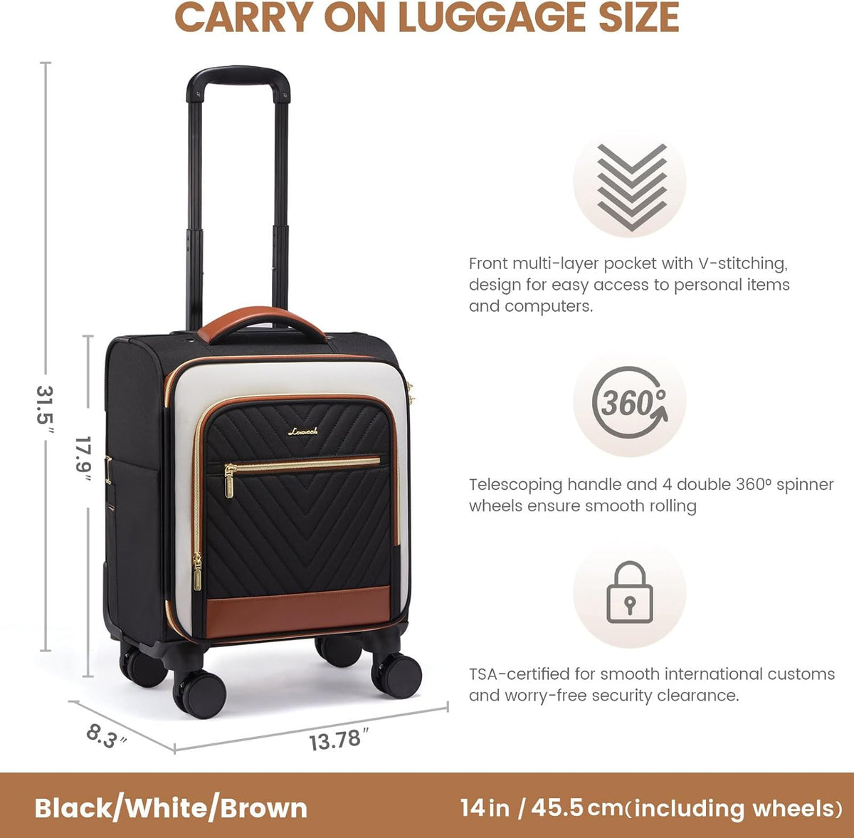 Underseat Carry On Luggage Airline Approved, 14 Inch Softside Suitcases with Wheels, Lightweight Spinner Carry on Suitcase with TSA Lock Weekender