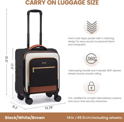 Underseat Carry On Luggage Airline Approved, 14 Inch Softside Suitcases with Wheels, Lightweight Spinner Carry on Suitcase with TSA Lock Weekender
