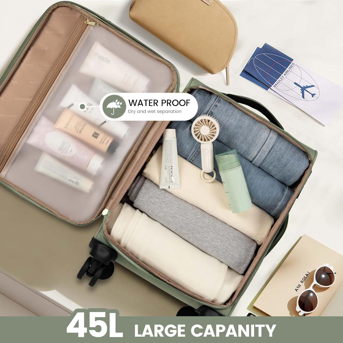 Underseat Carry On Luggage Airline Approved, 14 Inch Softside Suitcases with Wheels, Lightweight Spinner Carry on Suitcase with TSA Lock Weekender