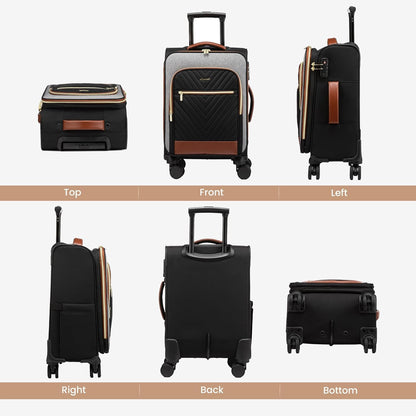 Underseat Carry On Luggage Airline Approved, 14 Inch Softside Suitcases with Wheels, Lightweight Spinner Carry on Suitcase with TSA Lock Weekender