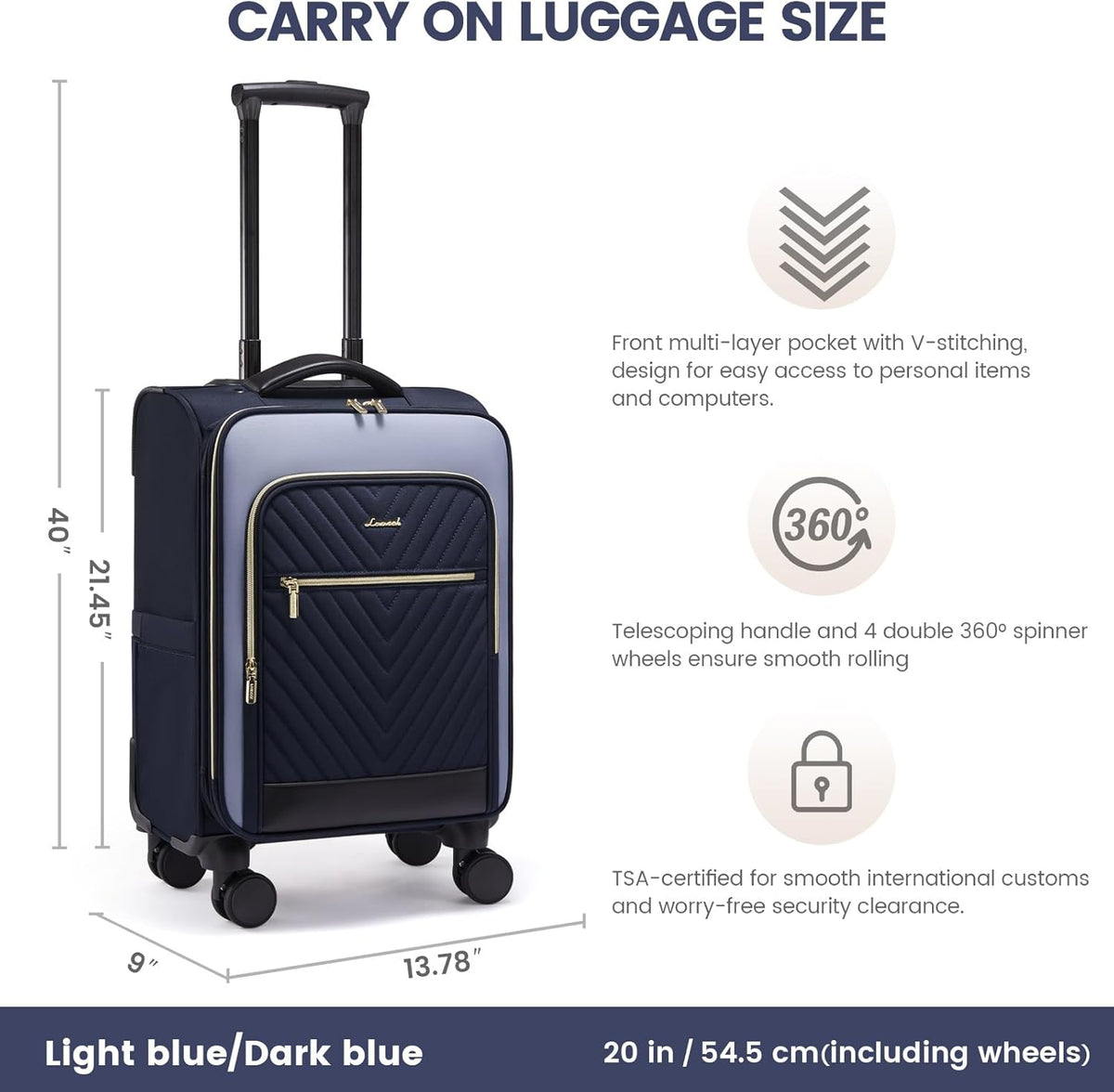 Underseat Carry On Luggage Airline Approved, 14 Inch Softside Suitcases with Wheels, Lightweight Spinner Carry on Suitcase with TSA Lock Weekender