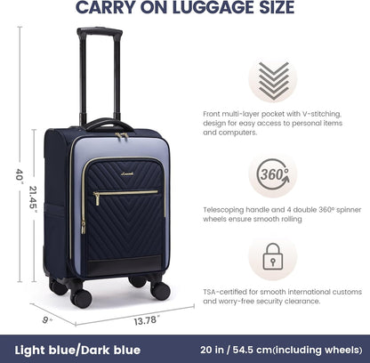 Underseat Carry On Luggage Airline Approved, 14 Inch Softside Suitcases with Wheels, Lightweight Spinner Carry on Suitcase with TSA Lock Weekender