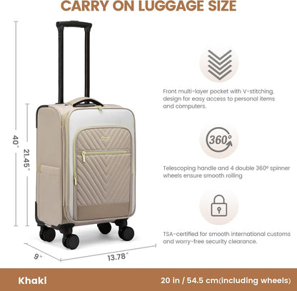 Underseat Carry On Luggage Airline Approved, 14 Inch Softside Suitcases with Wheels, Lightweight Spinner Carry on Suitcase with TSA Lock Weekender