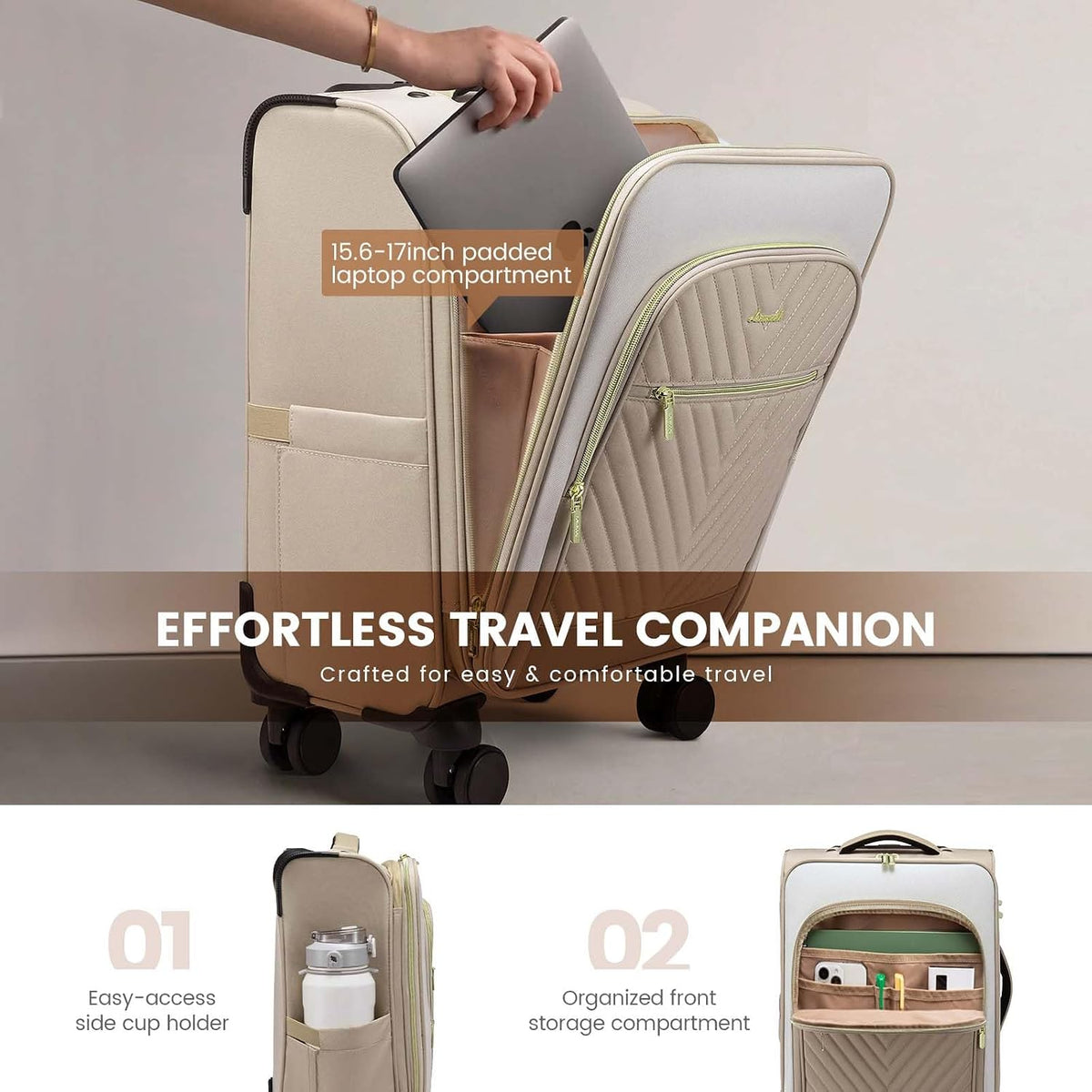 Underseat Carry On Luggage Airline Approved, 14 Inch Softside Suitcases with Wheels, Lightweight Spinner Carry on Suitcase with TSA Lock Weekender