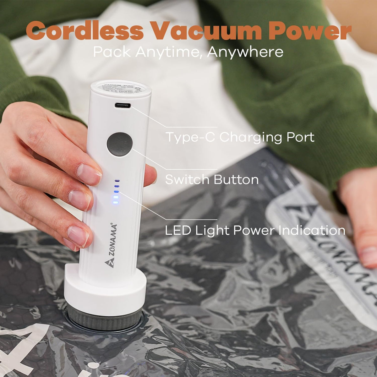 Vacuum Storage Bags for Travel with Wireless Rechargeable Air Pump, Travel Essentials Space Saver Compression Bag for Luggage, Suitcase, Backpack, Vacuum Seal Bags for Home Storage Clothing