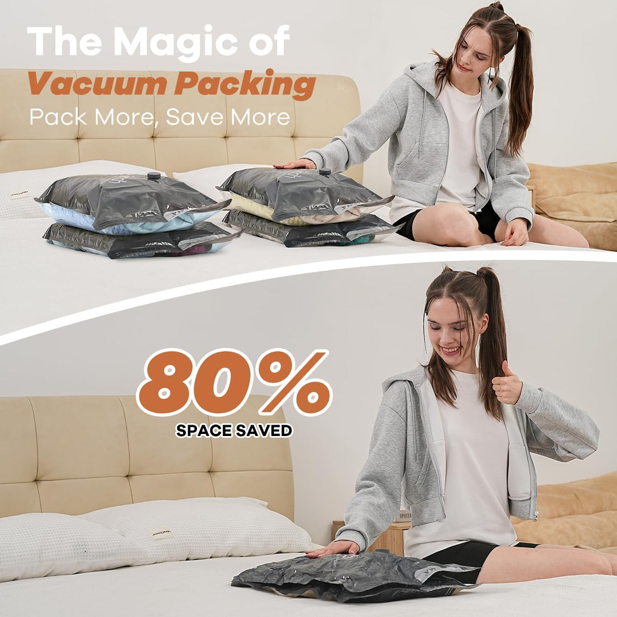 Vacuum Storage Bags for Travel with Wireless Rechargeable Air Pump, Travel Essentials Space Saver Compression Bag for Luggage, Suitcase, Backpack, Vacuum Seal Bags for Home Storage Clothing