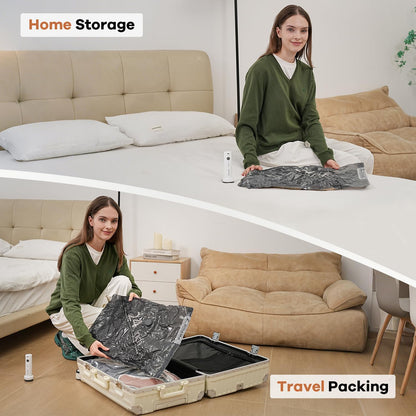 Vacuum Storage Bags for Travel with Wireless Rechargeable Air Pump, Travel Essentials Space Saver Compression Bag for Luggage, Suitcase, Backpack, Vacuum Seal Bags for Home Storage Clothing