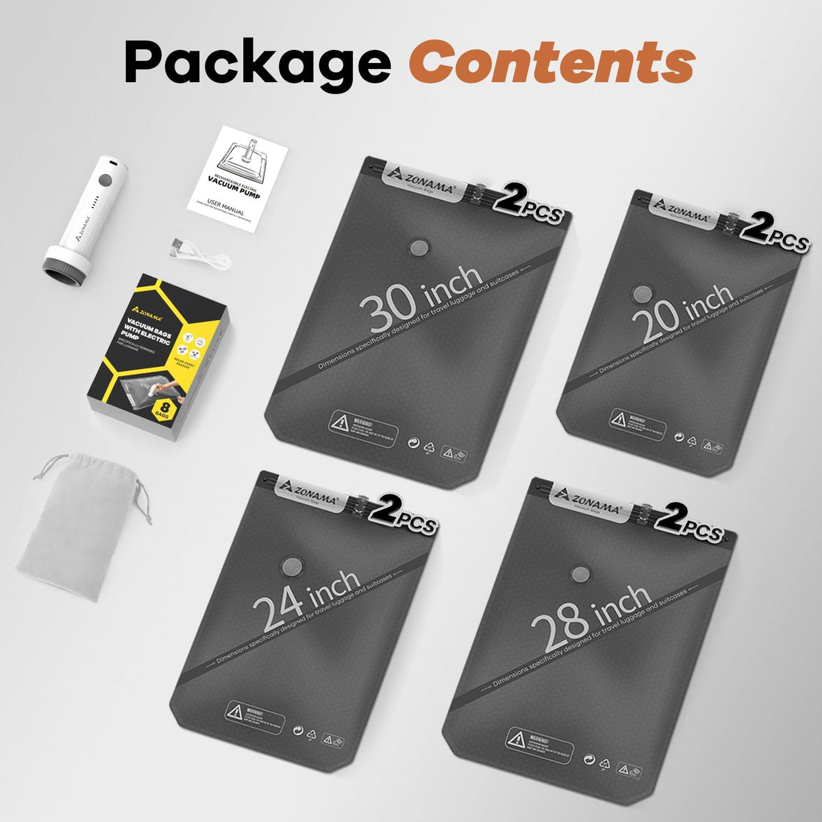 Vacuum Storage Bags for Travel with Wireless Rechargeable Air Pump, Travel Essentials Space Saver Compression Bag for Luggage, Suitcase, Backpack, Vacuum Seal Bags for Home Storage Clothing