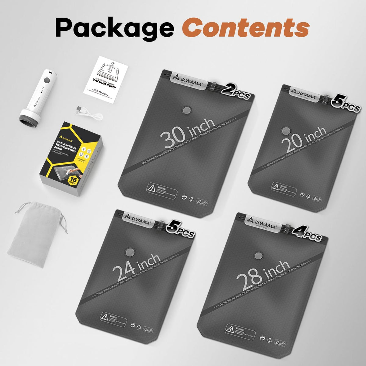 Vacuum Storage Bags for Travel with Wireless Rechargeable Air Pump, Travel Essentials Space Saver Compression Bag for Luggage, Suitcase, Backpack, Vacuum Seal Bags for Home Storage Clothing