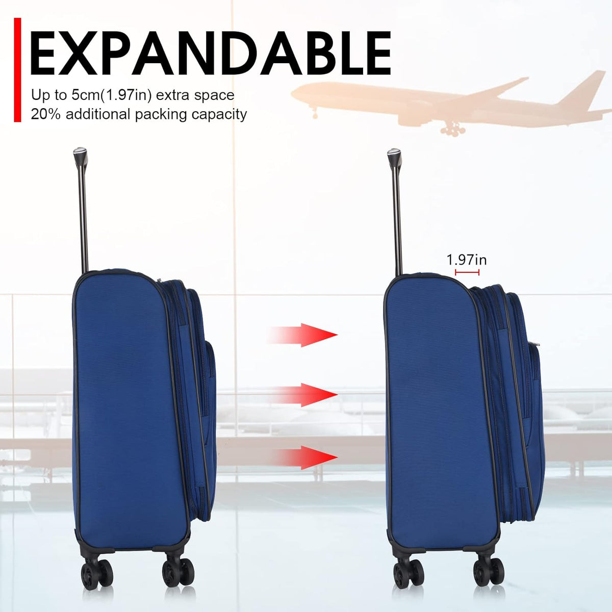 Verdi Travel Carry On Luggage with Spinner Wheels Softshell Lightweight Expandable 20 Inch Suitcase with USB Charging Port and 8-wheel Spinners Carryon Bag