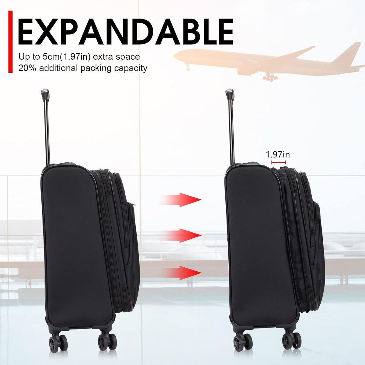 Verdi Travel Carry On Luggage with Spinner Wheels Softshell Lightweight Expandable 20 Inch Suitcase with USB Charging Port and 8-wheel Spinners Carryon Bag