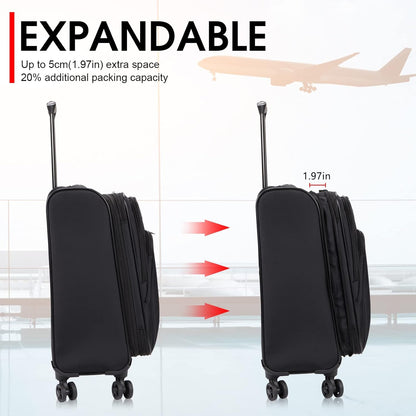 Verdi Travel Carry On Luggage with Spinner Wheels Softshell Lightweight Expandable 20 Inch Suitcase with USB Charging Port and 8-wheel Spinners Carryon Bag