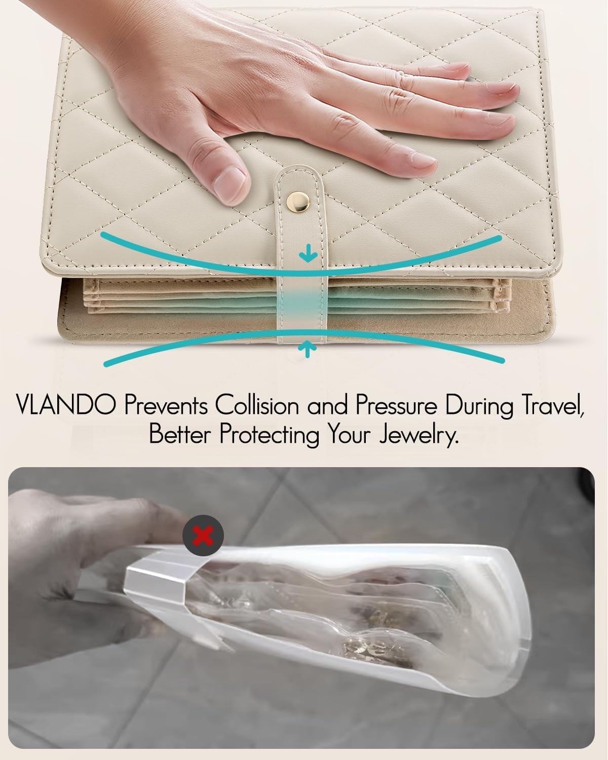 Travel Jewelry Organizer Case,Valentines Gift,Jewelry Storage Book Ring Binder with Clear Zipper Velvet Jewelry Pouches Bags for Rings,Necklace,Earrings-Cream White