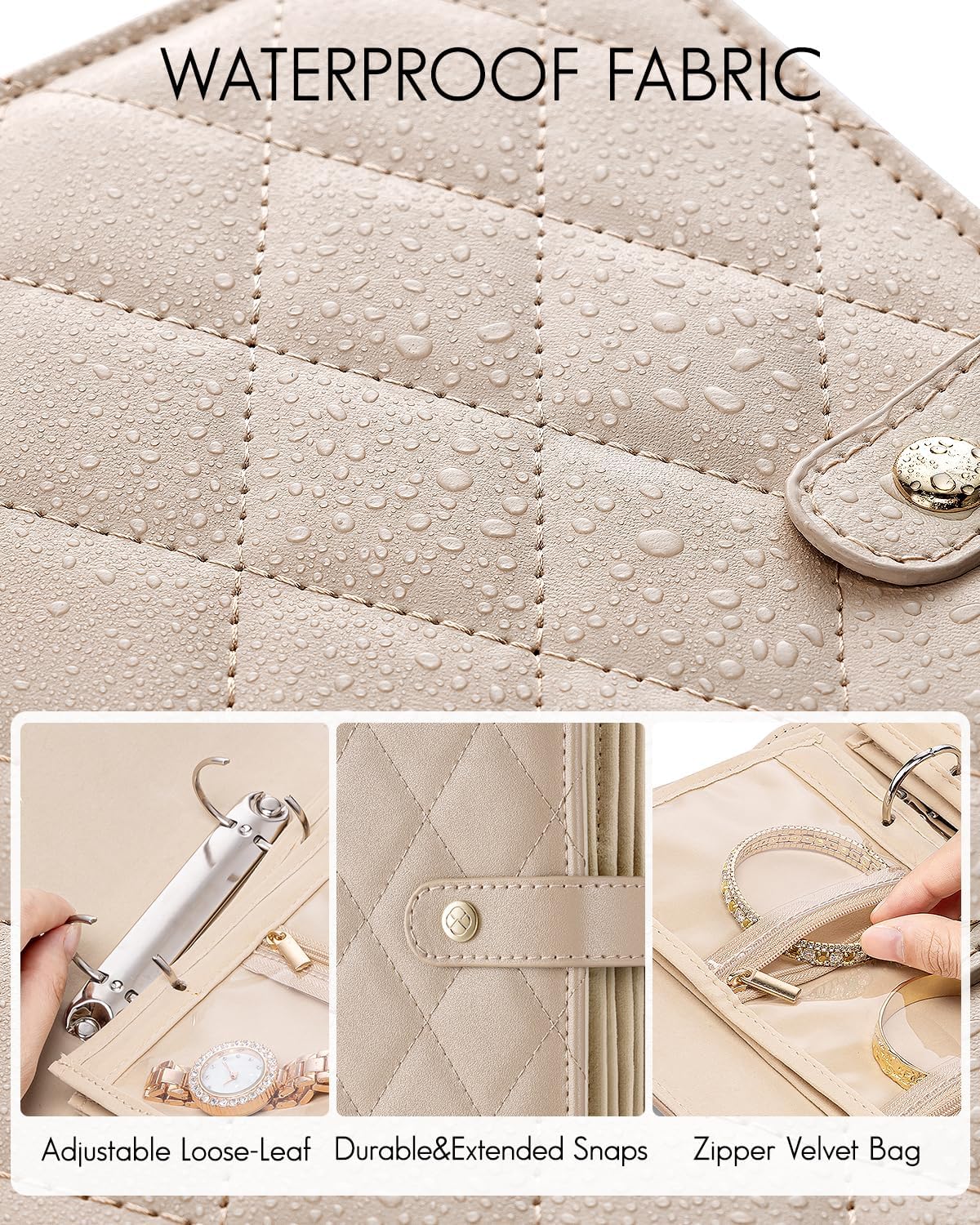 Travel Jewelry Organizer Case,Valentines Gift,Jewelry Storage Book Ring Binder with Clear Zipper Velvet Jewelry Pouches Bags for Rings,Necklace,Earrings-Cream White