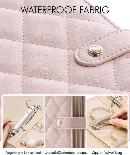 Travel Jewelry Organizer Case,Valentines Gift,Jewelry Storage Book Ring Binder with Clear Zipper Velvet Jewelry Pouches Bags for Rings,Necklace,Earrings-Cream White