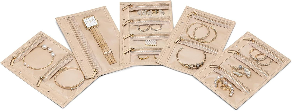 Travel Jewelry Organizer Case,Valentines Gift,Jewelry Storage Book Ring Binder with Clear Zipper Velvet Jewelry Pouches Bags for Rings,Necklace,Earrings-Cream White