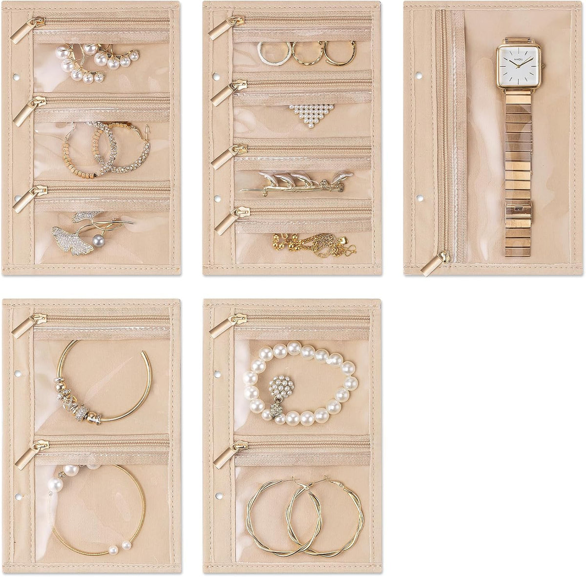 Travel Jewelry Organizer Case,Valentines Gift,Jewelry Storage Book Ring Binder with Clear Zipper Velvet Jewelry Pouches Bags for Rings,Necklace,Earrings-Cream White