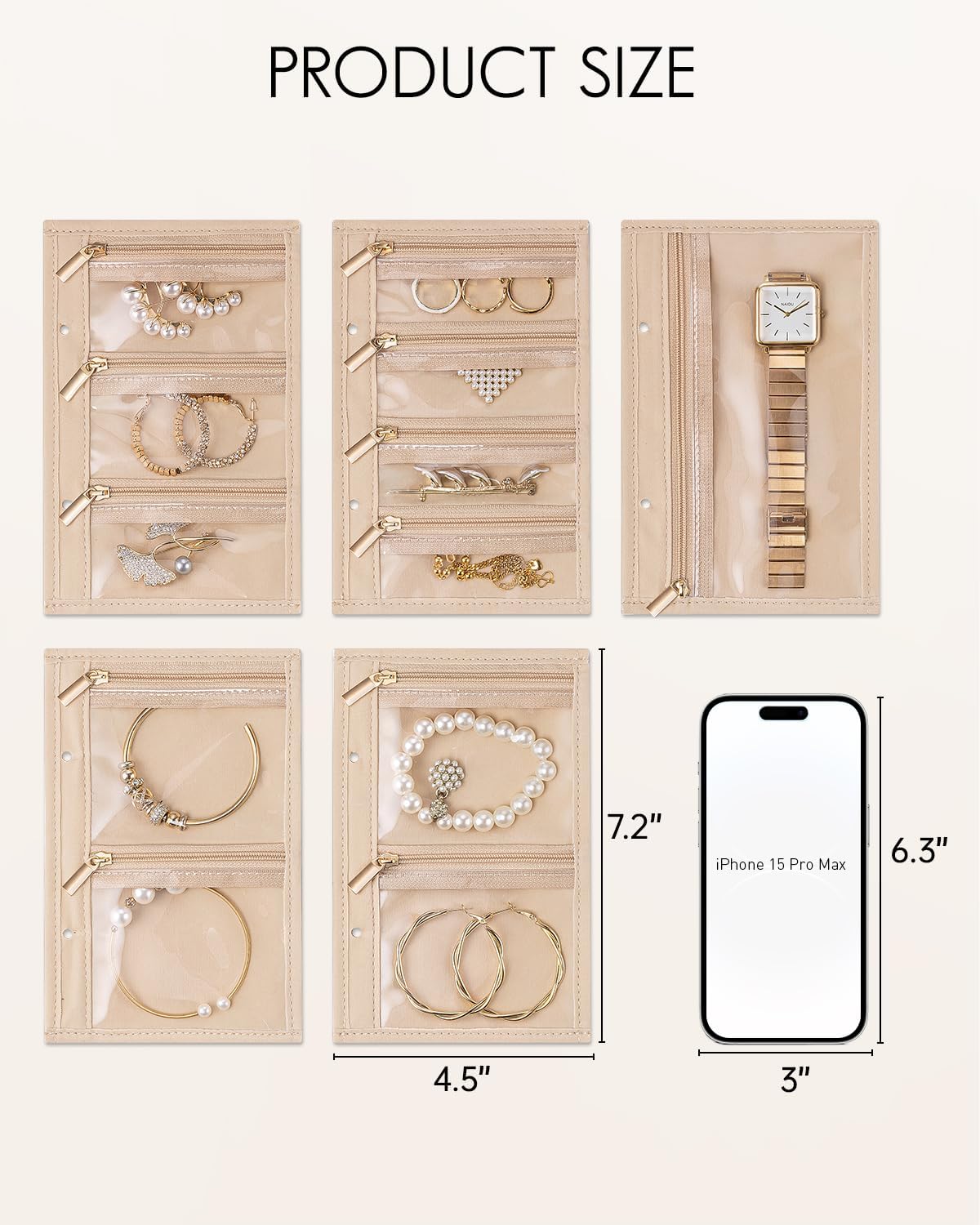Travel Jewelry Organizer Case,Valentines Gift,Jewelry Storage Book Ring Binder with Clear Zipper Velvet Jewelry Pouches Bags for Rings,Necklace,Earrings-Cream White