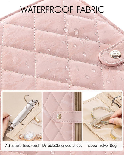 Travel Jewelry Organizer Case,Valentines Gift,Jewelry Storage Book Ring Binder with Clear Zipper Velvet Jewelry Pouches Bags for Rings,Necklace,Earrings-Cream White
