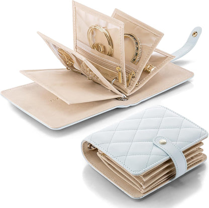 Travel Jewelry Organizer Case,Valentines Gift,Jewelry Storage Book Ring Binder with Clear Zipper Velvet Jewelry Pouches Bags for Rings,Necklace,Earrings-Cream White