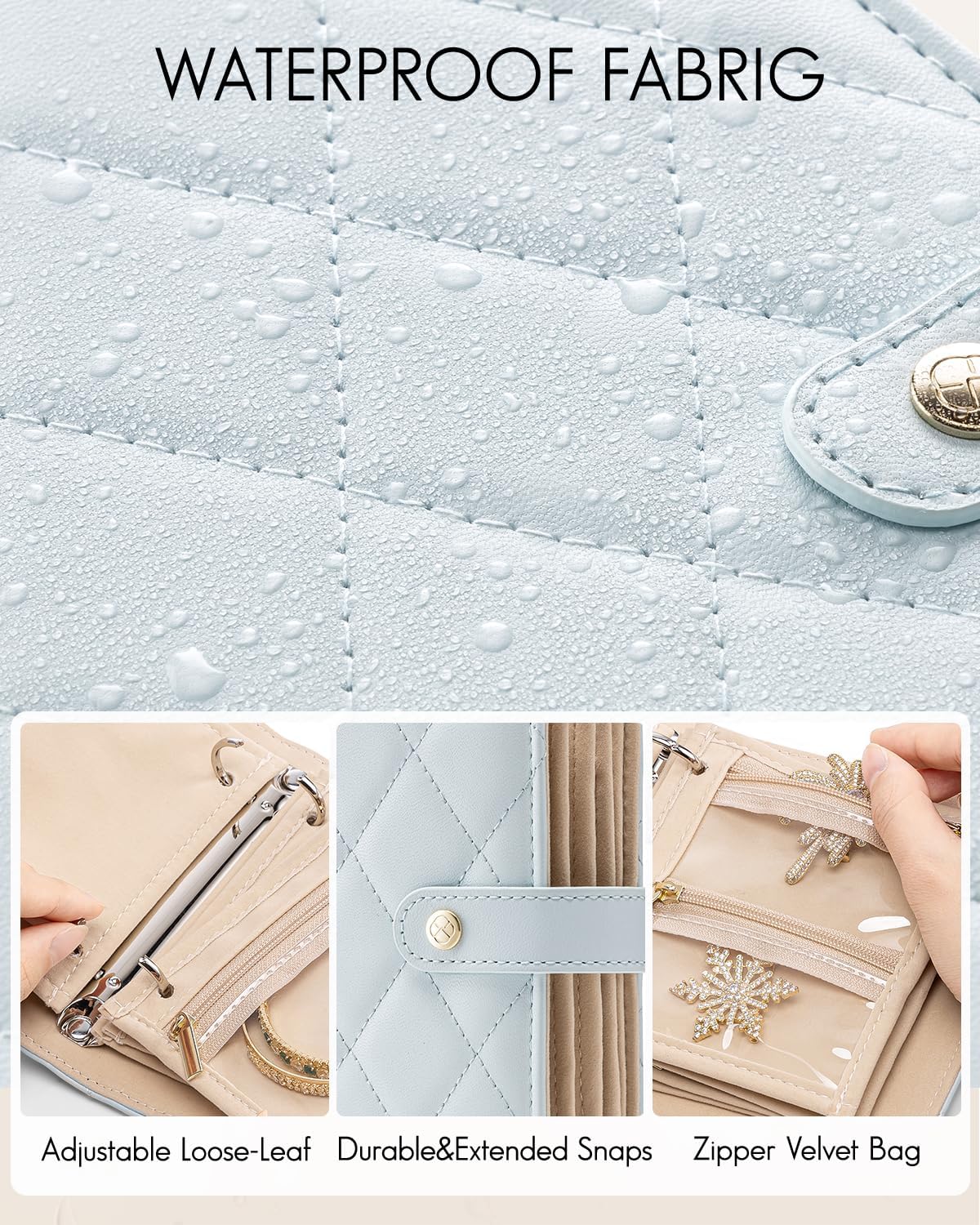 Travel Jewelry Organizer Case,Valentines Gift,Jewelry Storage Book Ring Binder with Clear Zipper Velvet Jewelry Pouches Bags for Rings,Necklace,Earrings-Cream White