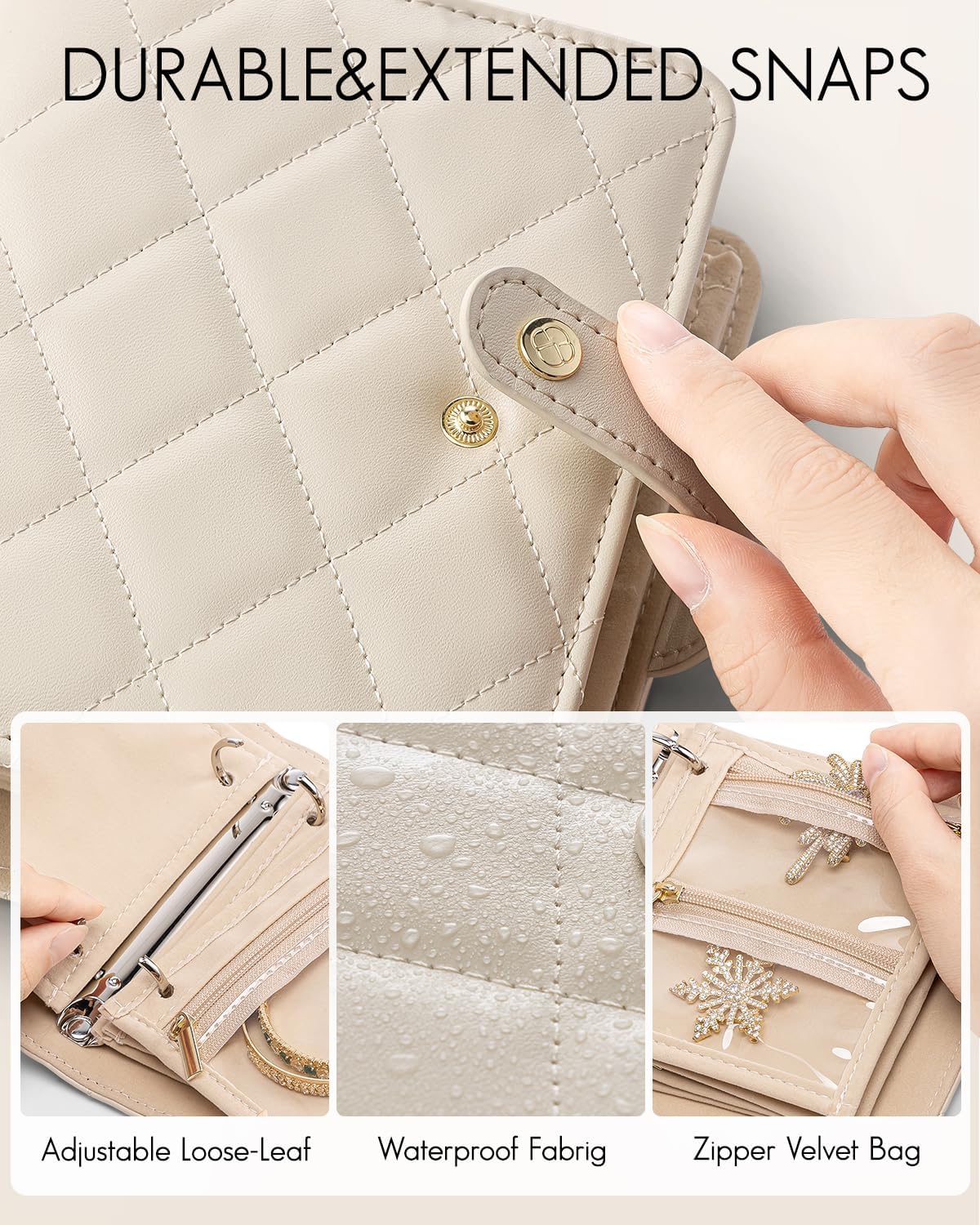Travel Jewelry Organizer Case,Valentines Gift,Jewelry Storage Book Ring Binder with Clear Zipper Velvet Jewelry Pouches Bags for Rings,Necklace,Earrings-Cream White